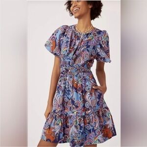 Anthropology Somerset Paisley Print Blue Dress size XS